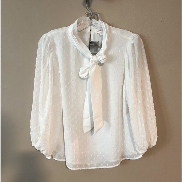 Riley & Rae Swiss Dot Neck Tie Blouse White Size Medium - Picture 4 of 11